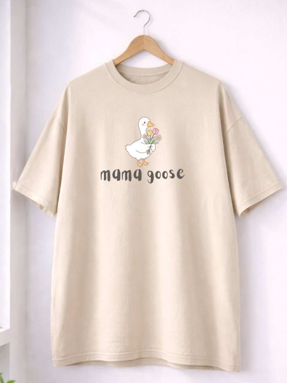 Heavyweight Cotton Mama Goose T Shirt Cute Mom Life Tee Thick Casual Shirt Women